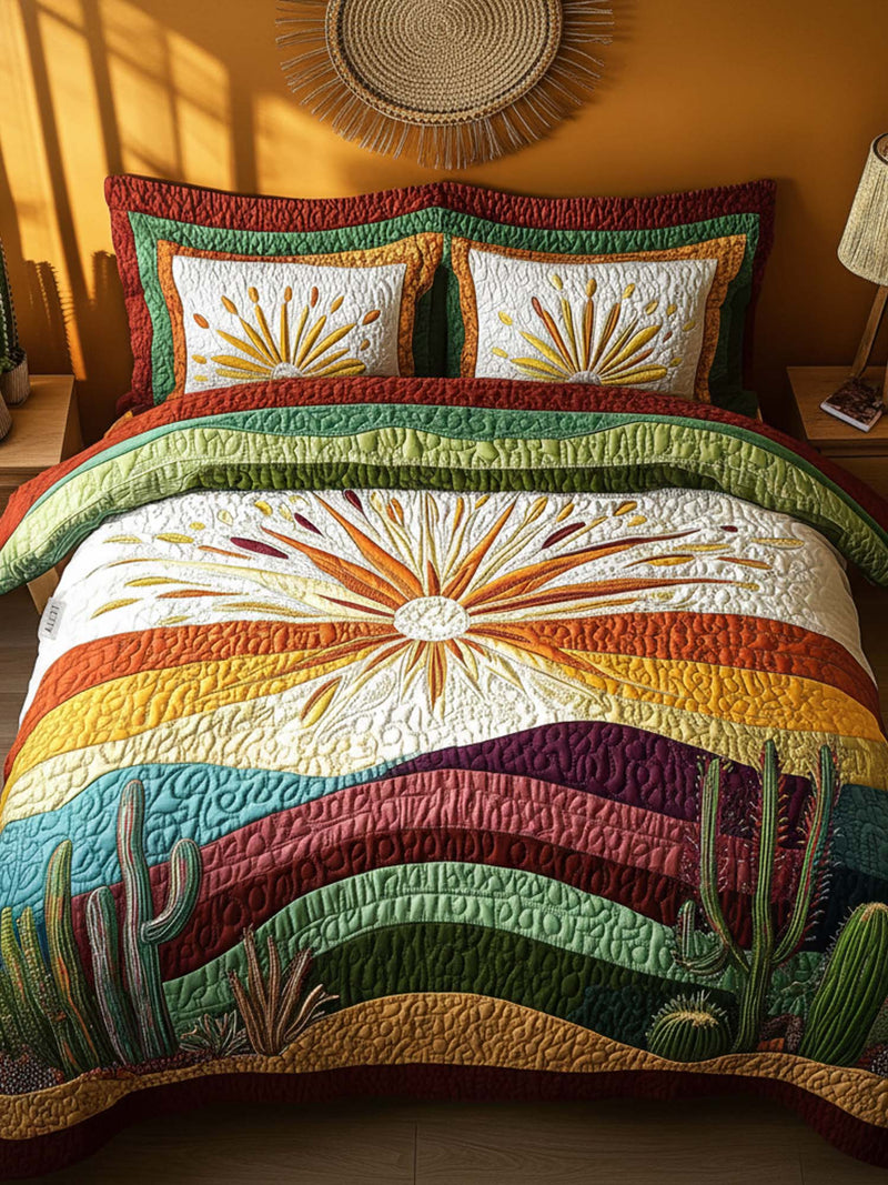 Cactus Sunset 3- Piece Quilted Bedding Set